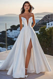 A Line Strapless lvory satijnen lange trouwjurk