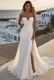 Zeemeermin Sweetheart Ivoor Chiffon Trouwjurk met Split