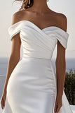 Satijn Off the Shoulder Ivoor Trouwjurk met Sjerp