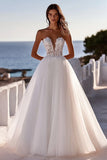 Ivoor Lace A Line Tule Strapless Trouwjurk