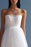 A Line Strapless Geplooide Tule Afstudeerjurk