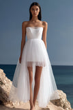 A Line Strapless Geplooide Tule Afstudeerjurk
