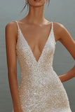 Witte Bodycon Spaghettibandjes Pailletten Korte Afstuderen Jurk