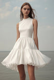 A Line Witte Halter Ruches Korte Afstuderen Jurk