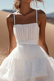A-lijn Spaghettibandjes Ruches Organza Little White Graduation Dress