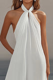 Witte schede Halter Chiffon lange afstudeerjurk