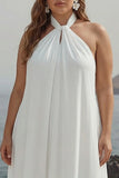Witte Sheather Halter Chiffon Plusmaat lange Boho Strandjurk