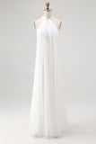 Witte Lange Schede Halter Chiffon Afstudeerjurk