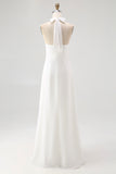Witte Lange Schede Halter Chiffon Afstudeerjurk