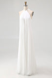 Witte Lange Schede Halter Chiffon Afstudeerjurk