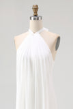 Witte Lange Schede Halter Chiffon Afstudeerjurk
