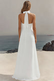 Witte schede Halter Chiffon lange afstudeerjurk