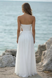 Strapless witte A-lijn geplooide strandjurk met split