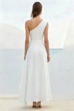 Witte schede One Shoulder Formal Dress met ruches