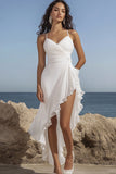 Witte Spaghetti Straples Ruched Gegolfde Graduatie Jurk met Split