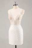 Sprankelende witte pailletten Bodycon spaghettibandjes afstudeerjurk