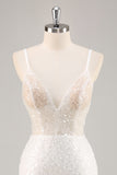 Sprankelende witte pailletten Bodycon spaghettibandjes afstudeerjurk