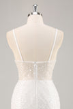 Sprankelende witte pailletten Bodycon spaghettibandjes afstudeerjurk