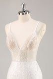 Sprankelende witte pailletten Bodycon spaghettibandjes afstudeerjurk