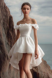 Off the Shoulder A Line Witte Organza Afstuderen Jurk