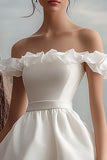 Off the Shoulder A Line Witte Organza Afstuderen Jurk