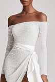 Off The Shoulder Pailletten Afstuderen Jurk met Lange Mouwen