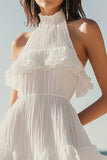 Halter Mouwloze Organza Ruches Afstuderen Jurk