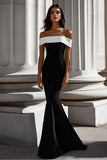 Zwart Witte Crêpe Zeemeermin Off The Shoulder Formele Jurk