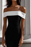 Zwart Witte Crêpe Zeemeermin Off The Shoulder Formele Jurk