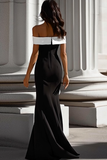 Zwart Witte Crêpe Zeemeermin Off The Shoulder Formele Jurk