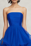 Chiffon Koningsblauwe Strapless Gegolfde A-lijn Formele Jurk