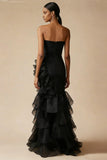Strapless zwarte zeemeermin ruches formele jurk