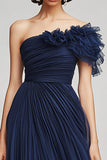 Marine One Shoulder Ruches Tule Formele Jurk