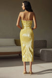 Sprankelende gele strapless schede pailletten lange formele jurk
