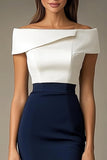 Wit en marineblauw off-shoulder bodycon formele jurk
