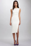 Witte mouwloze satijnen bodycon formele jurk met split