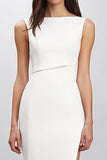 Witte mouwloze satijnen bodycon formele jurk met split
