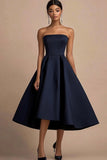 Marine Strapless A Line Satijnen Midi Formele Jurk