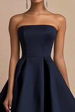 Marine Strapless A Line Satijnen Midi Formele Jurk