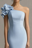 Hemelsblauwe One Shoulder Ruches Zeemeermin Formele Jurk