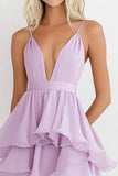 Lila Spaghetti Bandjes Chiffon A Line Gelaagde Formele Jurk