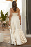 Champagne strapless A Line geplooide lange trouwjurk