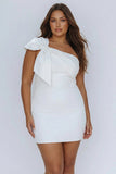 Witte One Shoulder Bow Bodycon afstudeerjurk