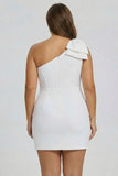 Witte One Shoulder Bow Bodycon afstudeerjurk