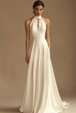 Witte Halter Satijnen Rugloze Trouwjurk