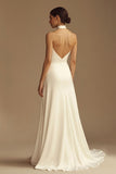 Witte Halter Satijnen Rugloze Trouwjurk