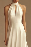 Witte Halter Satijnen Rugloze Trouwjurk