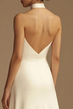 Witte Halter Satijnen Rugloze Trouwjurk