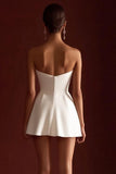 Witte Strapless A Line Bow afstudeerjurk