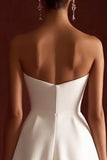 Witte Strapless A Line Bow afstudeerjurk
